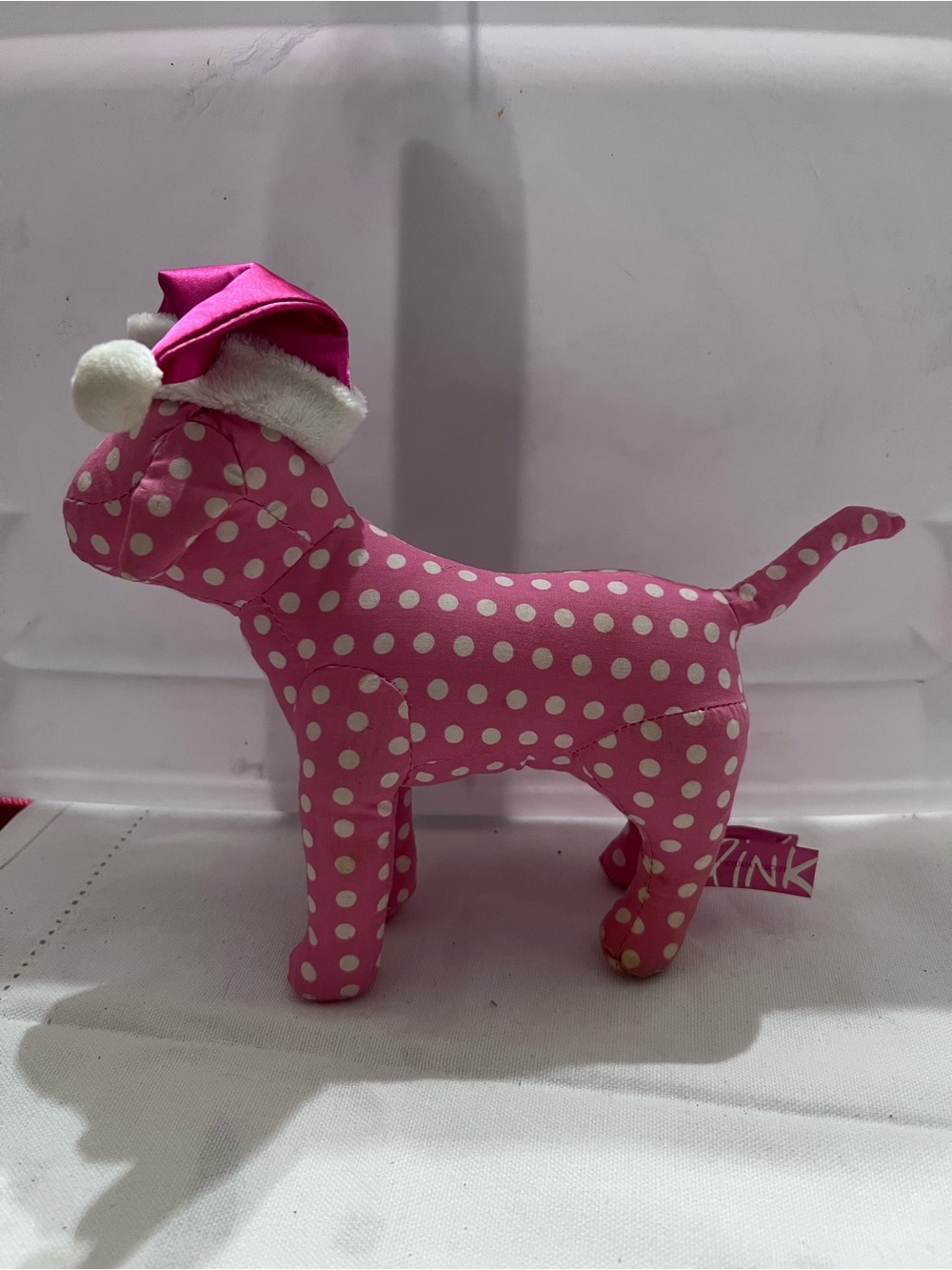Victoria’s Secret PINK Polka Dot Santa Hat Dog Plush 2014 Christmas Collectible - Picture 1 of 6